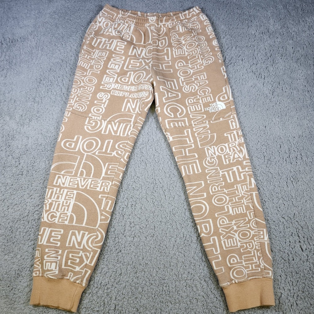 The North Face Camp Fleece Sweatpants‎ Large Tan Joggers All-Over Print